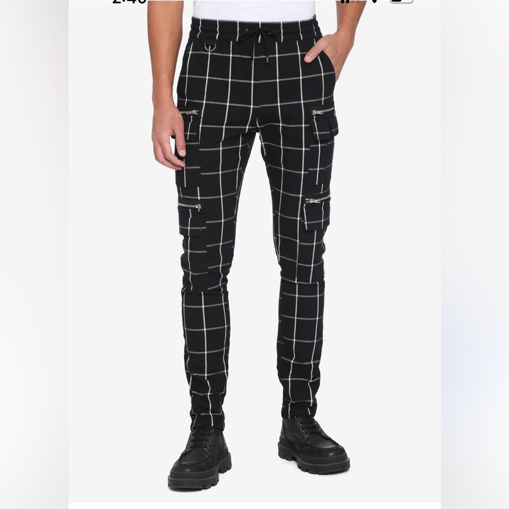Hot Topic Black Grid Cargo Pants men’s large unisex style blokecore whimsygoth